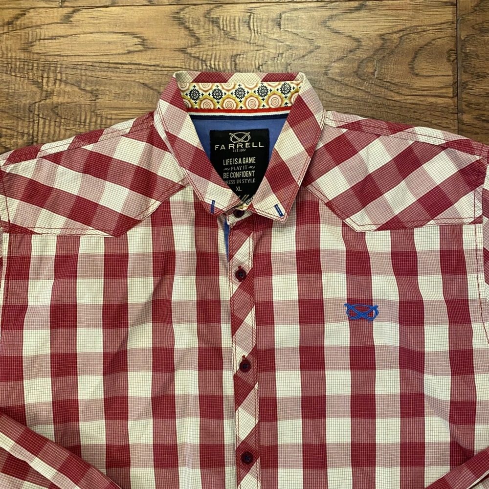 Farrell Button Down Shirt Mens XL Red White Gingham Western Yoke Long Sleeve